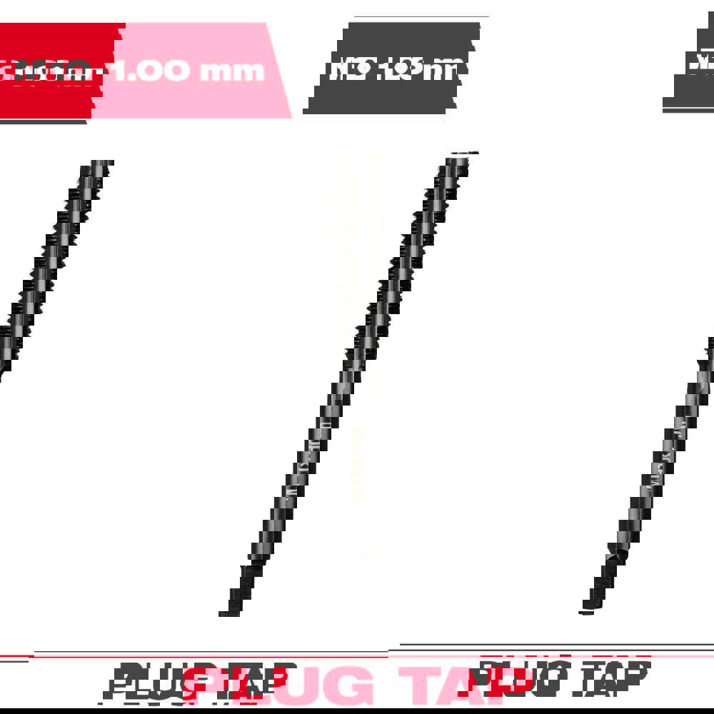 Straight Flute Taps; Tap Type: Straight Flute ; Thread Size (mm): M10x1 ; Chamfer: Plug ; Material: High-Carbon Steel ; Coating/Finish: Black Oxide ; Thread Direction: Right Hand